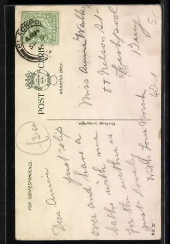 AK Come just as you are to Blackpool, Mann im Nachthemd liest Telegramm