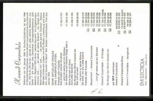 AK Musiker Howard Carpendale mit blauem Halstuch, Autograph