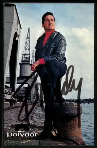 AK Musiker Freddy in Lederjacke, Autograph
