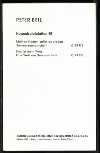 AK Musiker Peter Beil mit Koteletten, Autograph