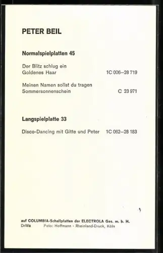 AK Musiker Peter Beil mit Koteletten, Autograph