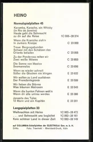 AK Musiker Heino in Kamera blickend, Autograph