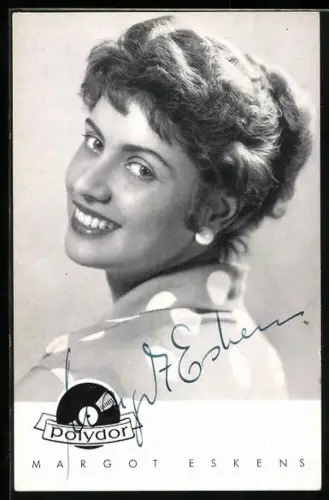 AK Musikerin Margot Eskens, Portrait im Halbprofil, Autograph