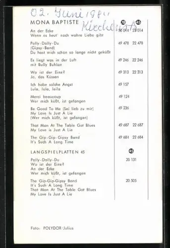 AK Musikerin Mona Baptiste im Profil, Autograph