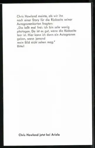 AK Musiker Chris Howland lächlend im Porträt, Autograph