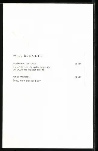 AK Musiker Will Brandes mit Flugzeug Alte Liebe, Autograph