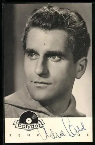 AK Musiker Renè Carol fragend zur Seite schauend, Autograph