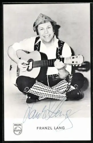 AK Musiker Franz Lang mit Gitarre, Autograph