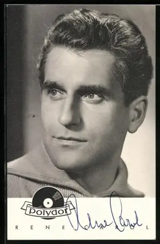 AK Musiker Renè Carol fragend zur Seite schauend, Autograph