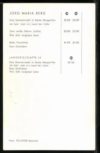 AK Musiker Jörg Maria Berg im Anzug, Autograph
