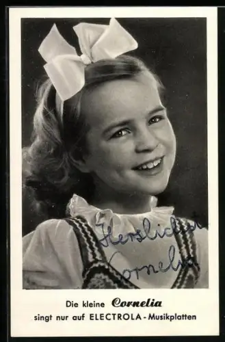AK Musikerin Cornelia im Kindesalter, Autograph
