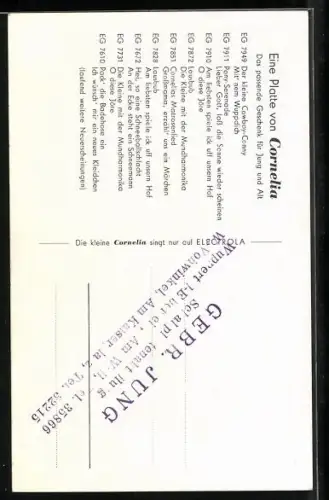 AK Musikerin Cornelia im Kindesalter, Autograph