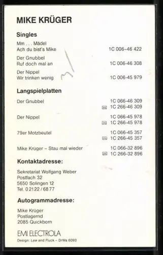 AK Musiker Mike Krüger in die Kamera blickend, Autograph