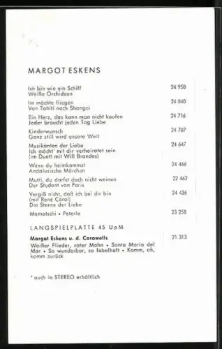 AK Musikerin Margot Eskens in die Kamera schauend, Autograph