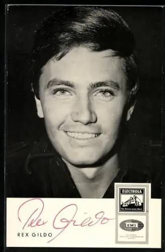 AK Musiker Rex Gildo lächelnd im Porträt, Autograph