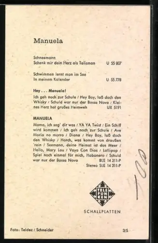 AK Musikerin Manuela mit Hut, Autograph