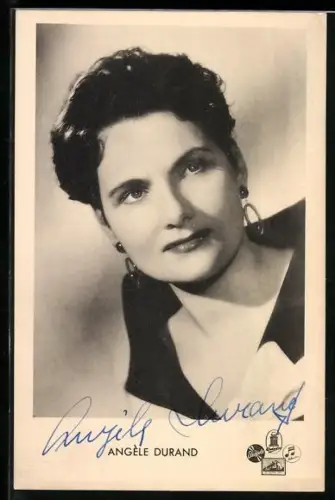 AK Musikerin Angèle Durand mit Ohrringen, Autograph