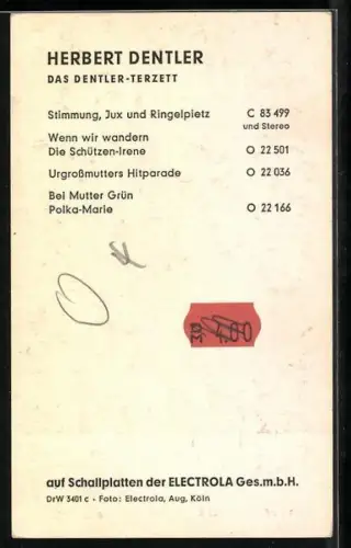 AK Musiker Herbert Dentler im Portrait, Autograph