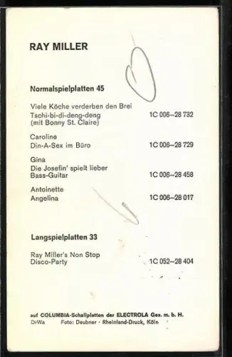 AK Musiker Ray Miller im Porträt, Autograph