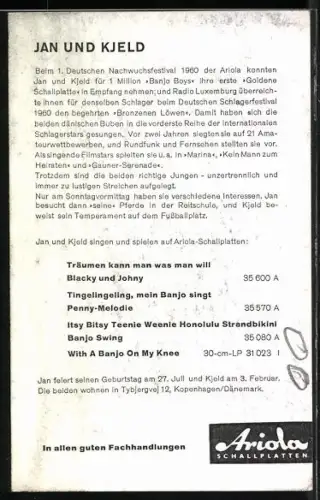 AK Musiker Jan und Kjeld mit ihren Banjos, Autograph