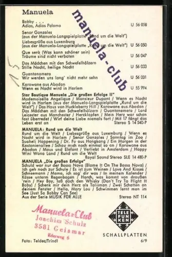 AK Musikerin Manuela mit langen Haaren nach oben lächelnd, Autograph