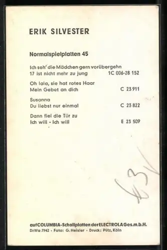 AK Musiker Erik Silvester im Porträt, Autograph