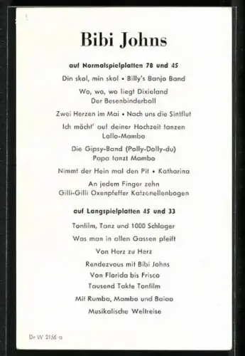 AK Musikerin Bibi Johns vor hellem Hintergrund, Autograph