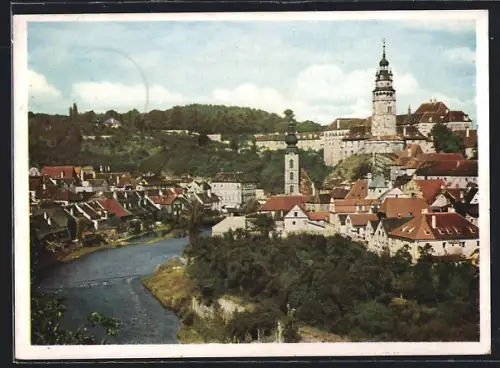 AK Krummau a. d. Moldau, Schloss Krummau mit Flusspartie