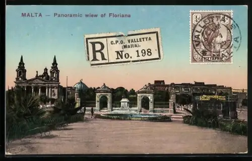 AK Floriana, Panoramic view of Floriana, Strassenbahn