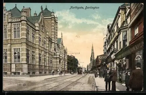 AK Darlington, Northgate, Strassenbahn