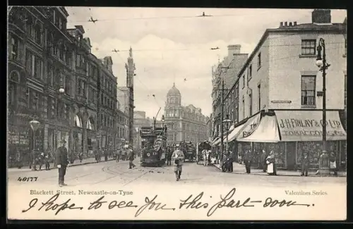 AK Newcastle-on-Tyne, Blackett Street, Strassenbahn