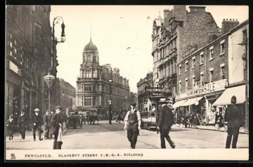 AK Newcastle, Blackett Street YMCA Building, Strassenbahn
