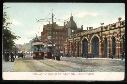 AK Leicester, Midland Railway Station, Strassenbahn