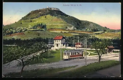 AK Achalm, Ortsansicht mit Strassenbahn