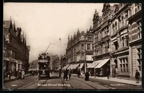 AK Reading, Broad Street, Strassenbahn