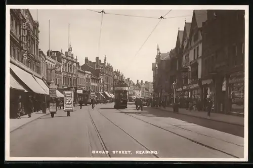 AK Reading, Broad Street, Strassenbahn