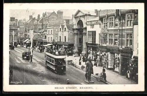 AK Reading, Broad Street, Strassenbahn
