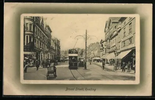 AK Reading, Broad Street, Strassenbahn