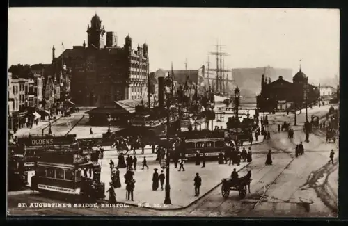 AK Bristol, St. Augustine`s Bridge, Strassenbahn