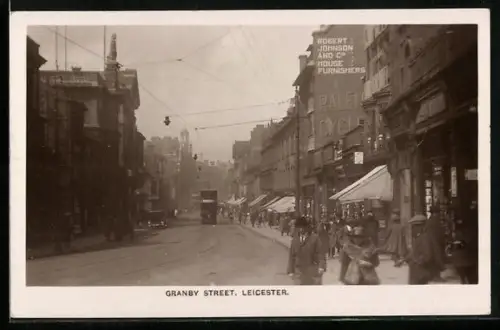 AK Leicester, Granby Street, Strassenbahn