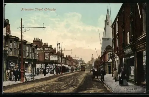 AK Grimsby, Freeman Street, Strassenbahn