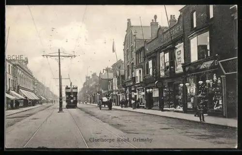 AK Grimsby, Cleethorpe Road, Strassenbahn