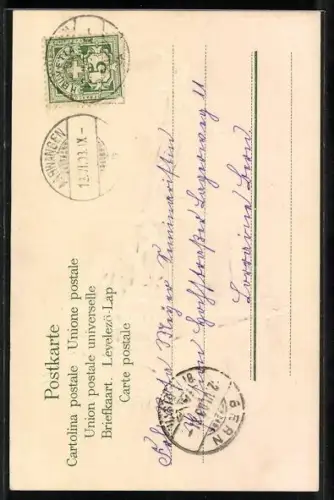 AK Basel, St. Jakob-Denkmal und Schweizer Flagge