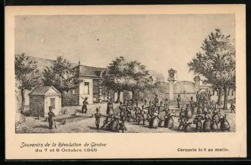 AK Genève, Revolution de Genève 1846, Cornavin le 8 au martin