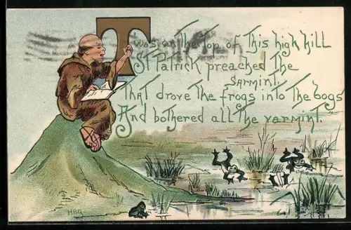 Präge-AK St. Patrick preached the sarmint, that drove the frogs into the bogs, Schutzpatron