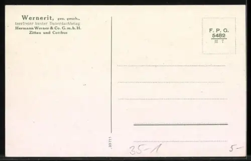 AK Moderner Weberei-Fabrikbau mit 10000qm, Wernerit grau, Doppeldach auch Beton, Reklame