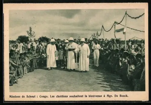 AK Congo, Missions de Scheut, Le chrétiens souhaitent la bienvenue à Mgr. De Boeck
