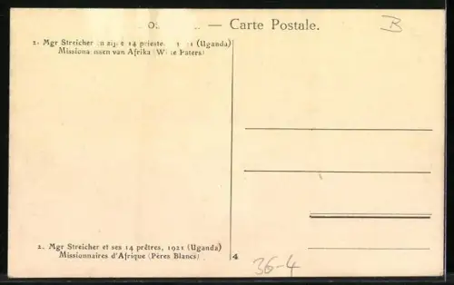 AK Uganda, Mgr. Streicher et ses 14 prêtes 1921, Missionar