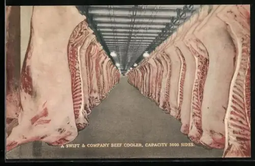 AK A Swift & Company Beef Cooler, Rinderhälften in Kühlhaus