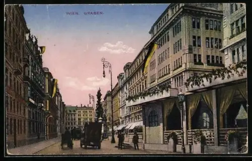 AK Wien, Graben mit Kutschen und Passanten